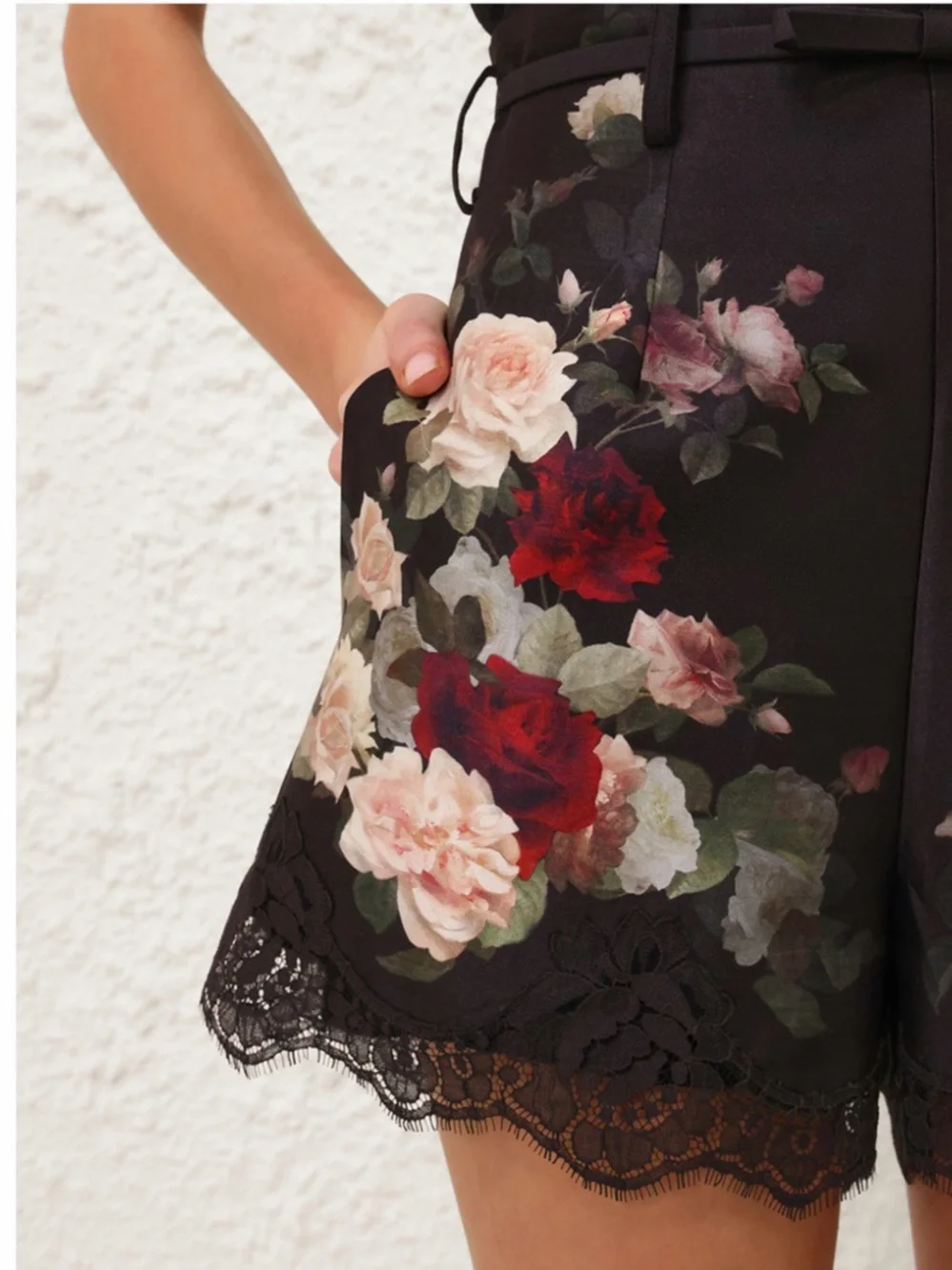 Zimmermann Black Floral High-Waist Shorts with Lace Hem - Picture 4 of 12